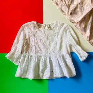 BOGO free [zara] white peplum eyelet blouse